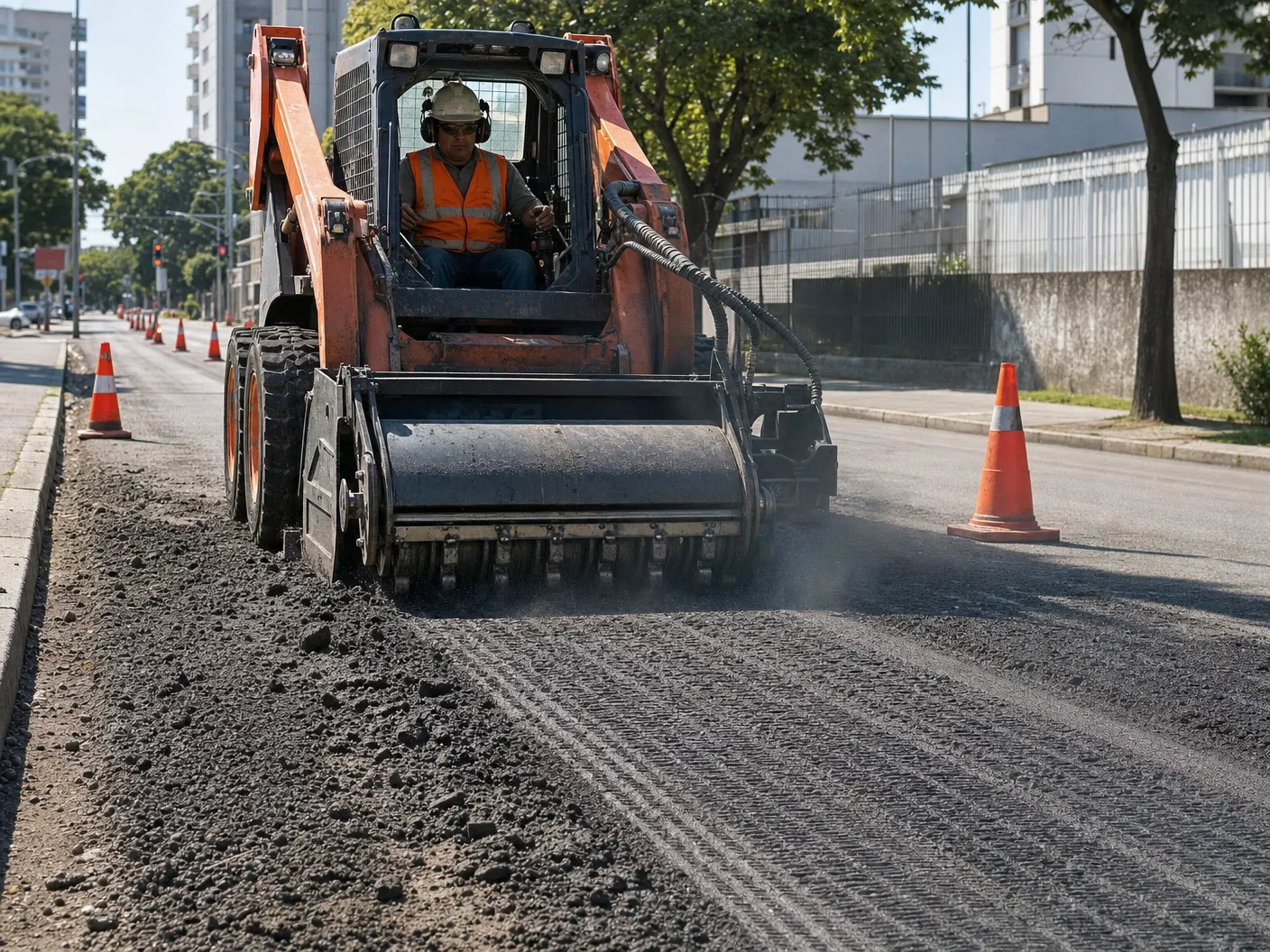 Fresadora de asfalto Bobcat para reparo de pavimento residencial