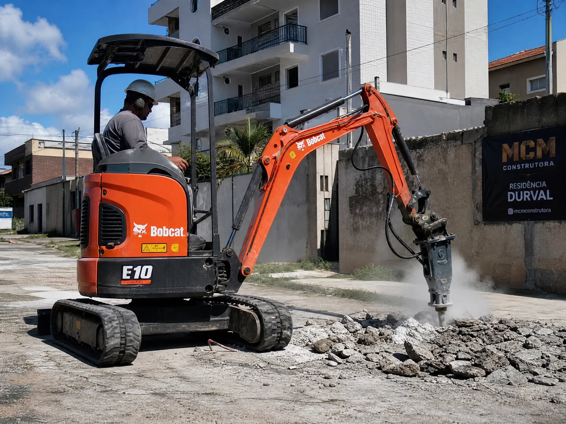 Reforma e demolição leve residencial com rompedor Bobcat